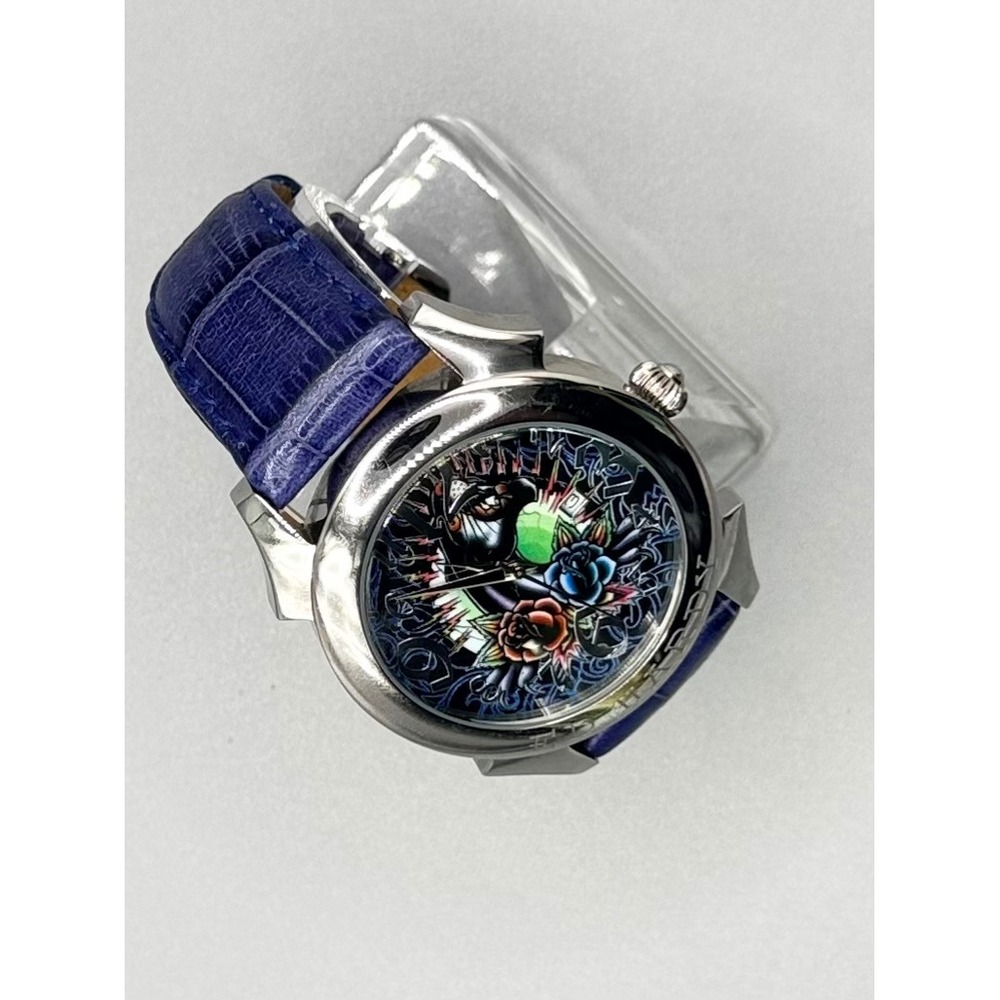 Ed Hardy Revolution Panther Watch Blue Leather Band 47mm New Battery Y2K NWOT